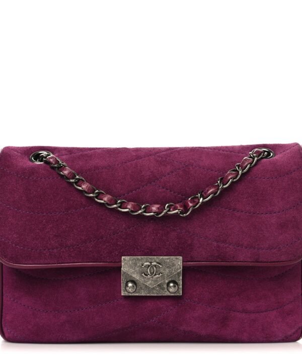 Suede Lambskin Scallop Quilted Medium Pagoda Flap Purple