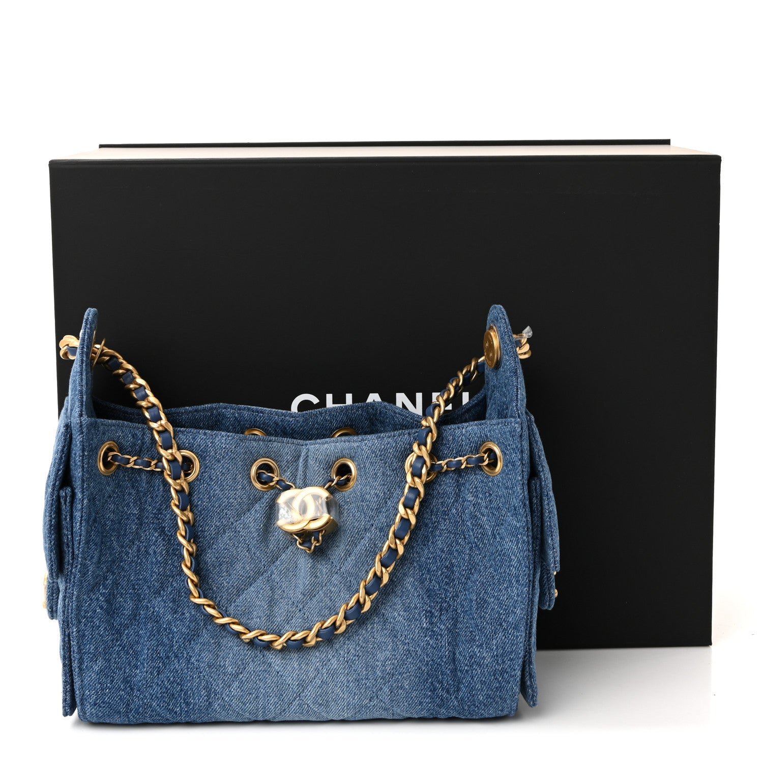 Washed Denim Quilted Mini Chanel 25 Handbag Blue - Image 11