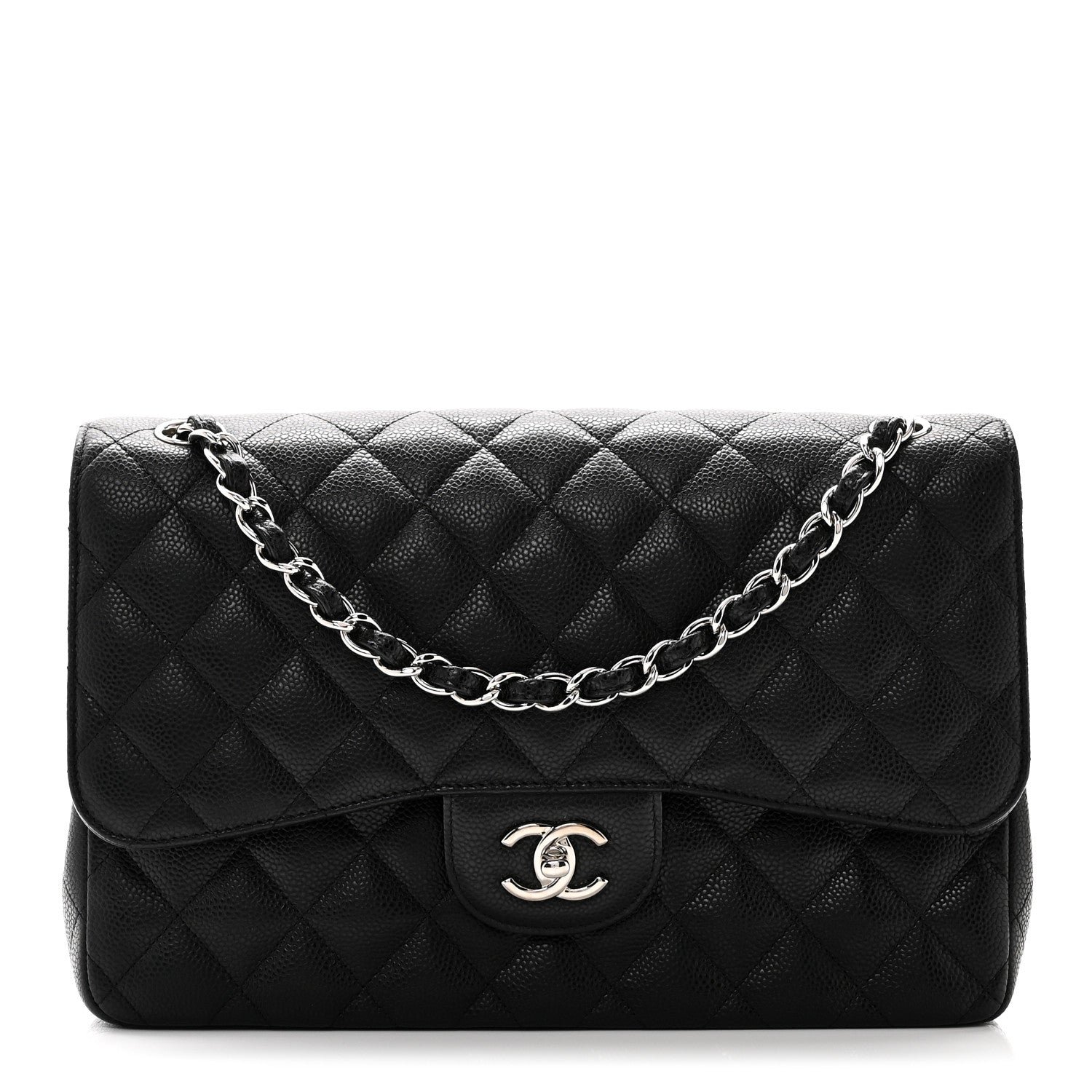 Caviar Quilted Jumbo Double Flap Black