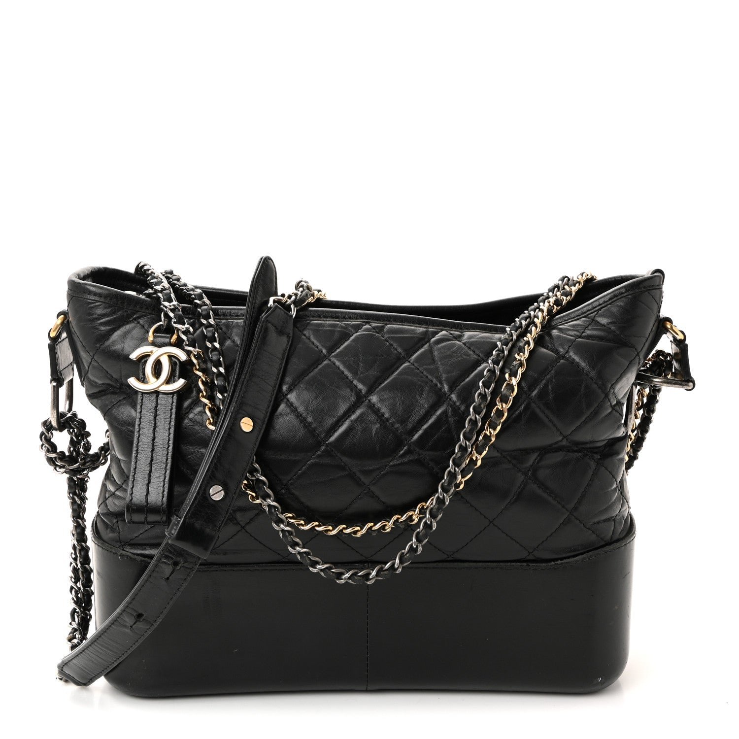Aged Calfskin Quilted Medium Gabrielle Hobo Black