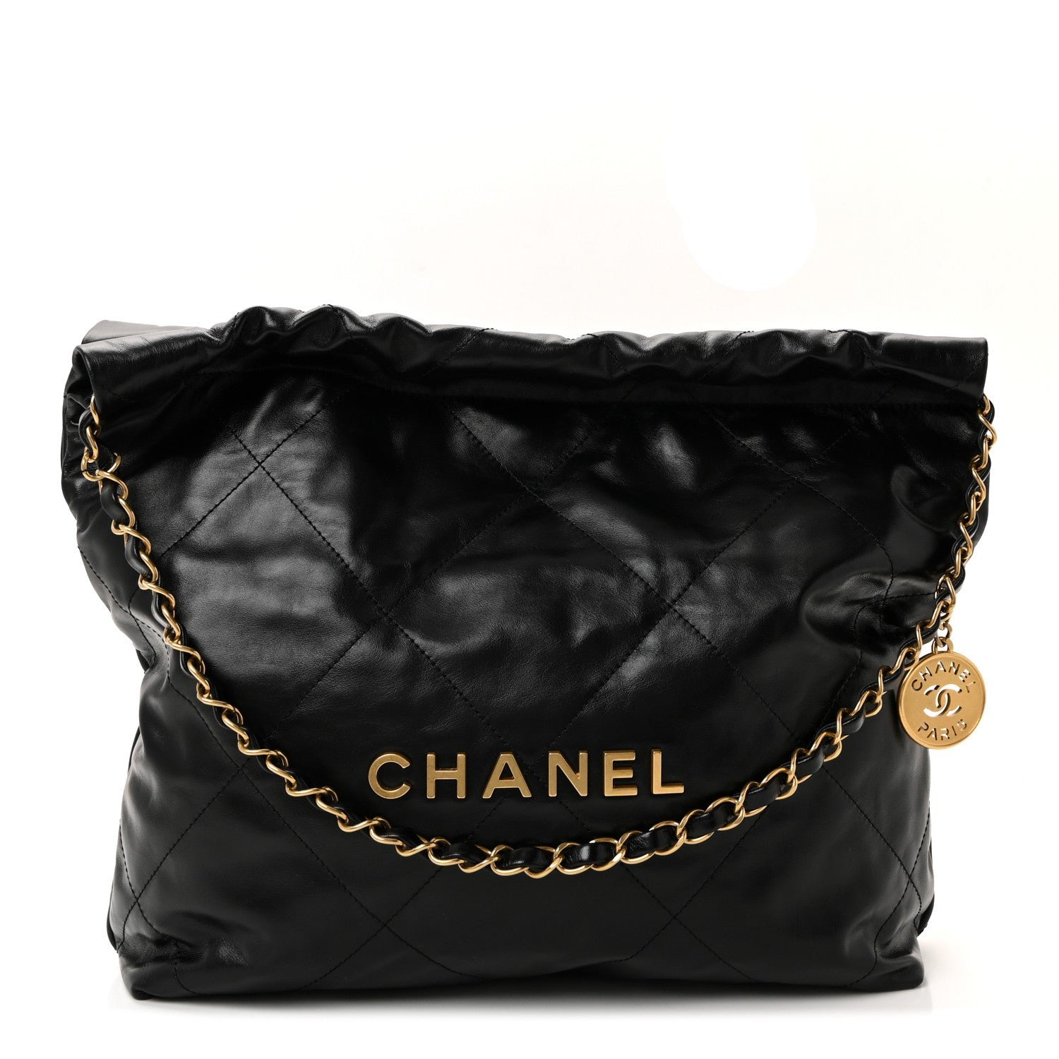 Shiny Calfskin Quilted Small Chanel 22 Black