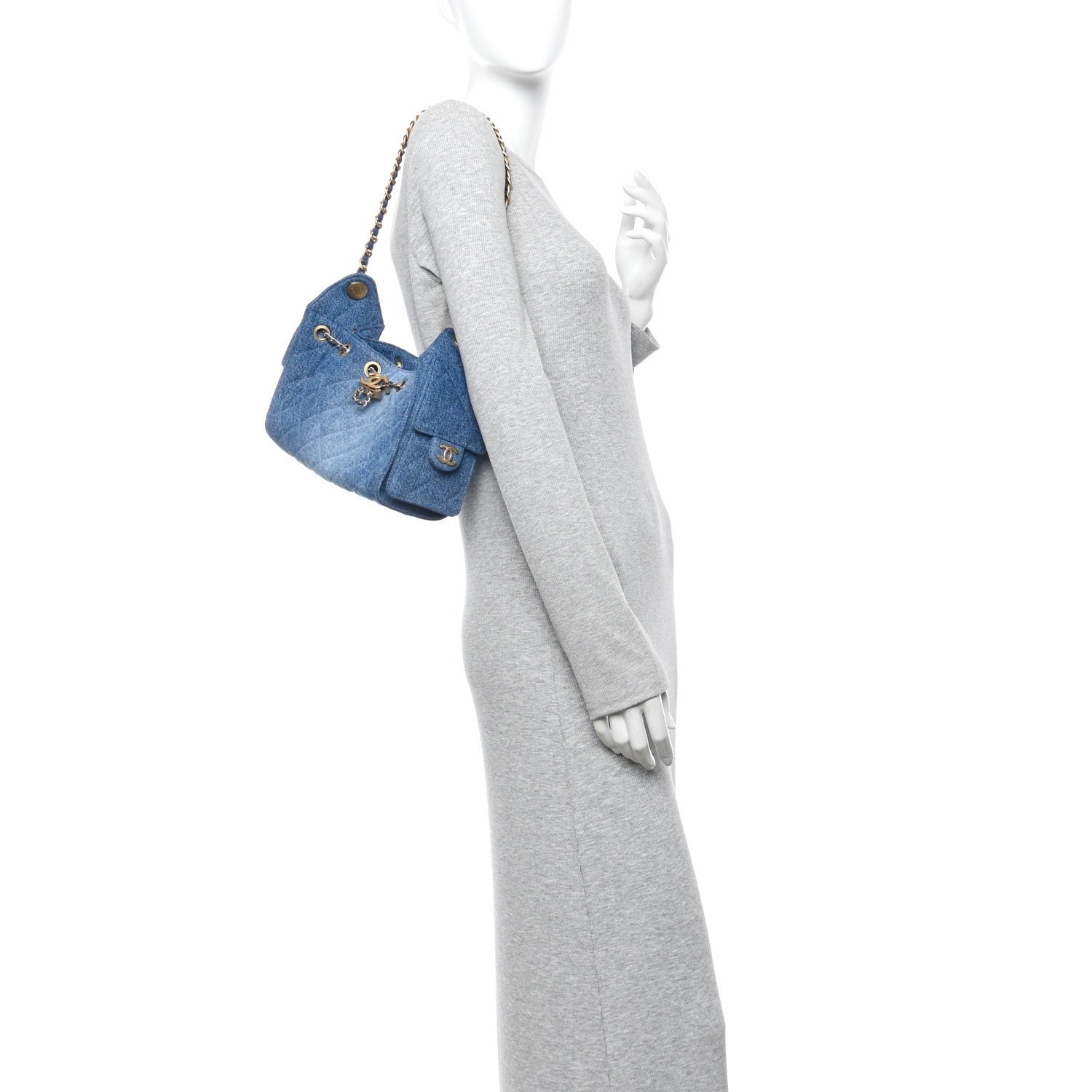 Washed Denim Quilted Mini Chanel 25 Handbag Blue - Image 2