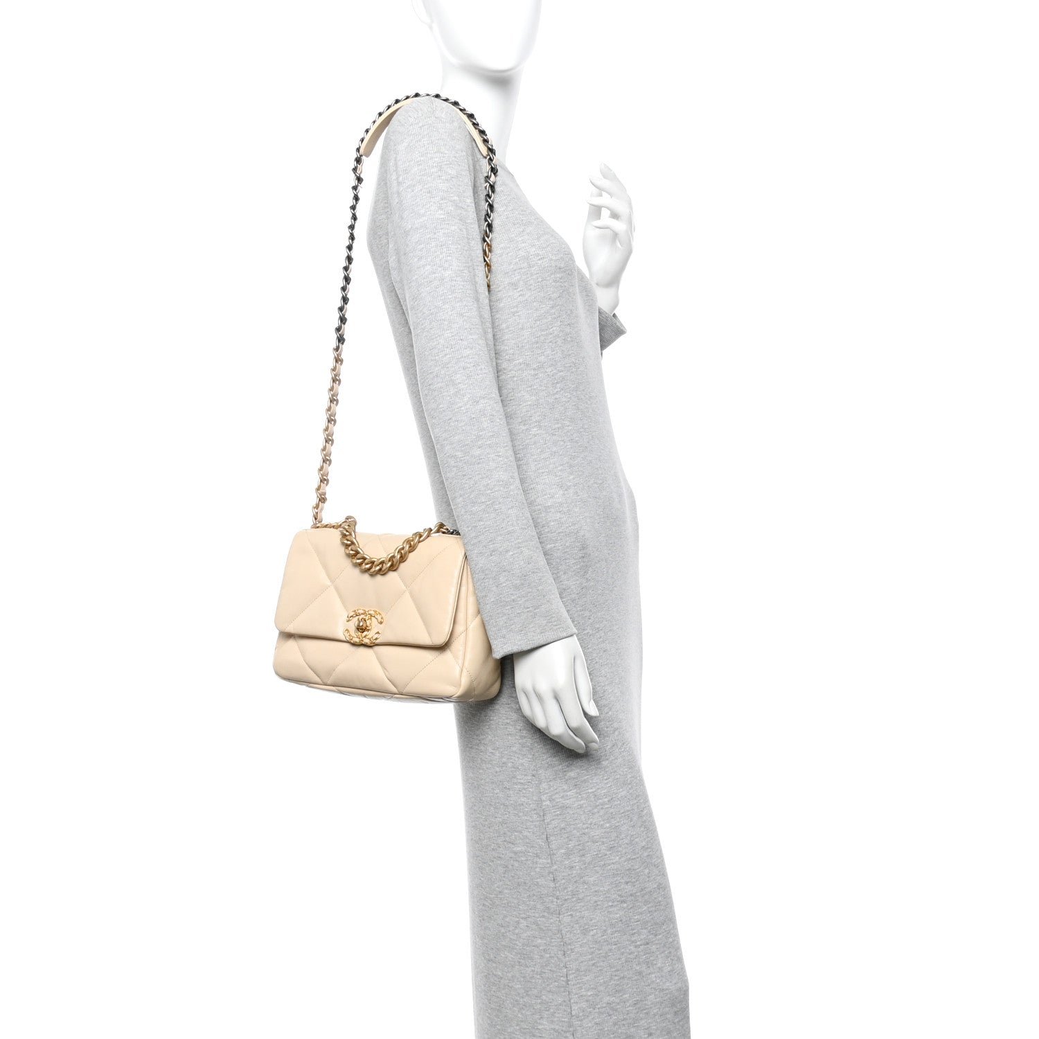 Goatskin Quilted Medium Chanel 19 Flap Beige - Image 2