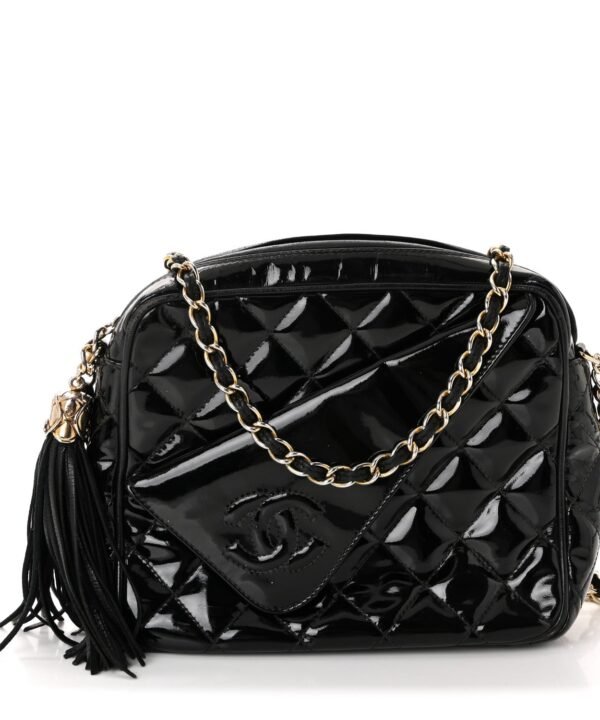 Patent Quilted Tassel Camera Case Black