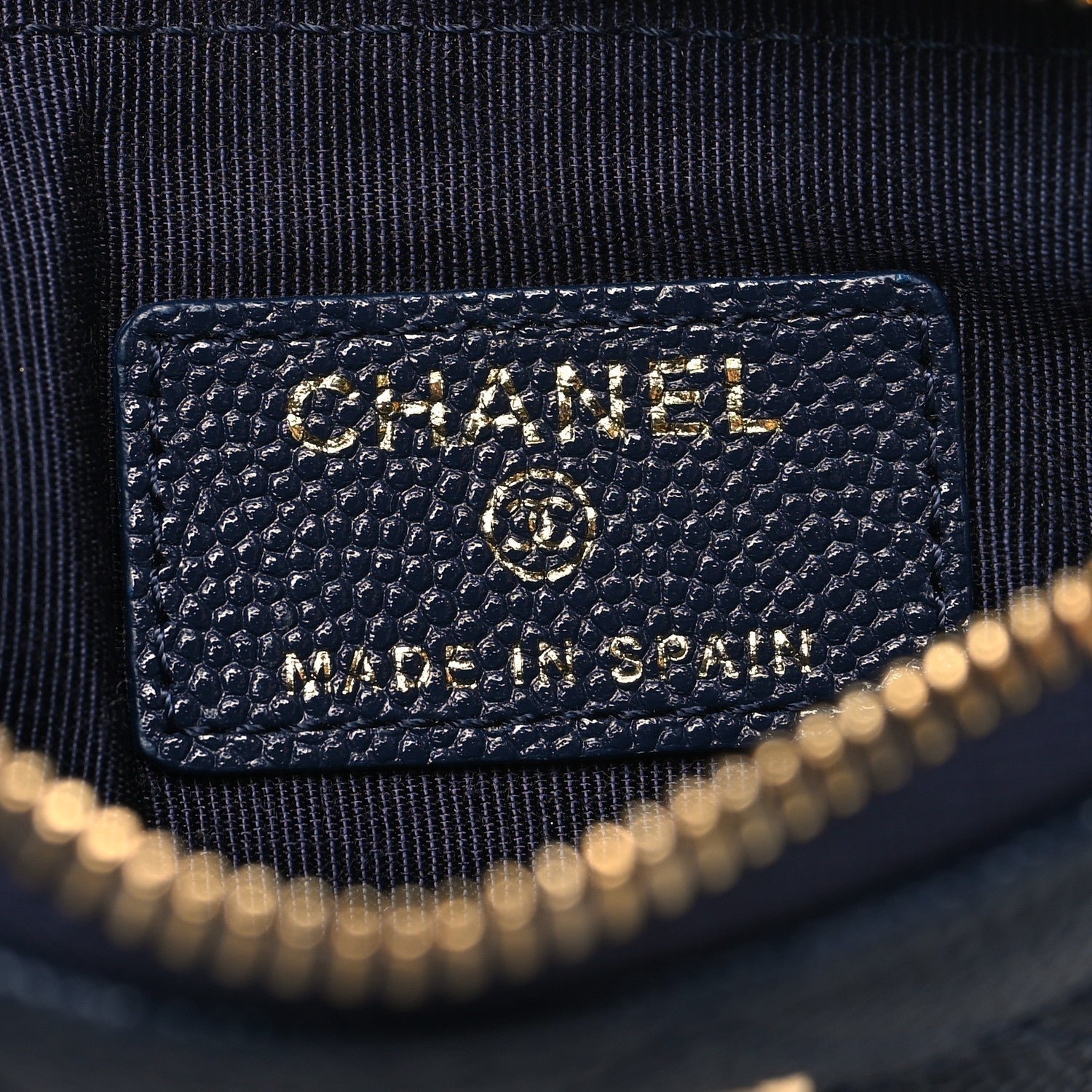 Caviar Quilted Small Cosmetic Case Navy Blue - Image 6