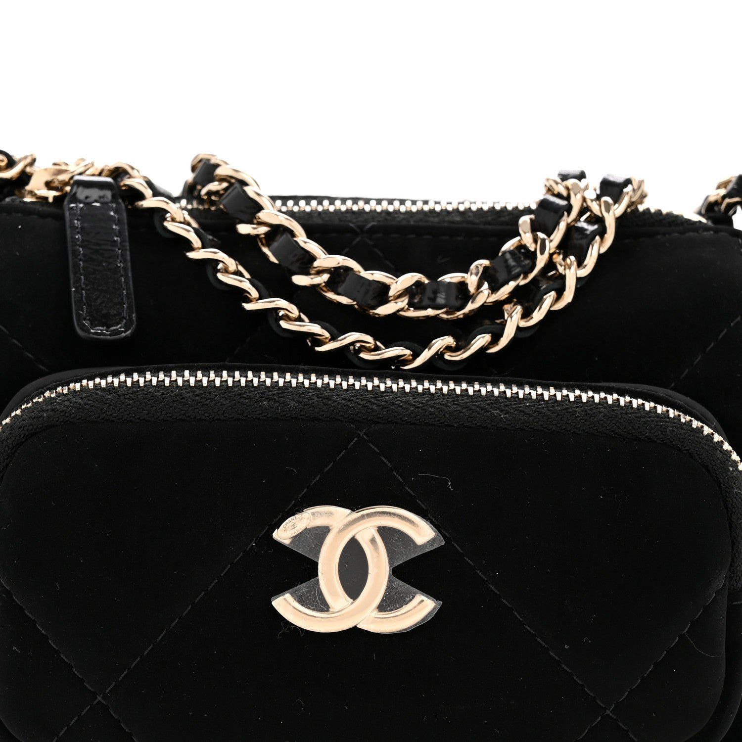 Velvet Effect Nylon Shiny Crumpled Calfskin Mini Quilted Chanel 25 Clutch With Chain Black - Image 9