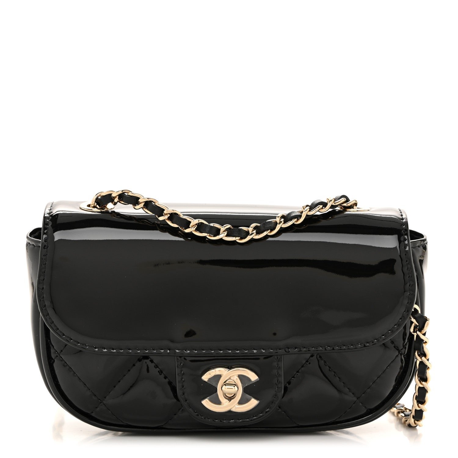 Patent Calfskin Quilted Mini Clutch Black