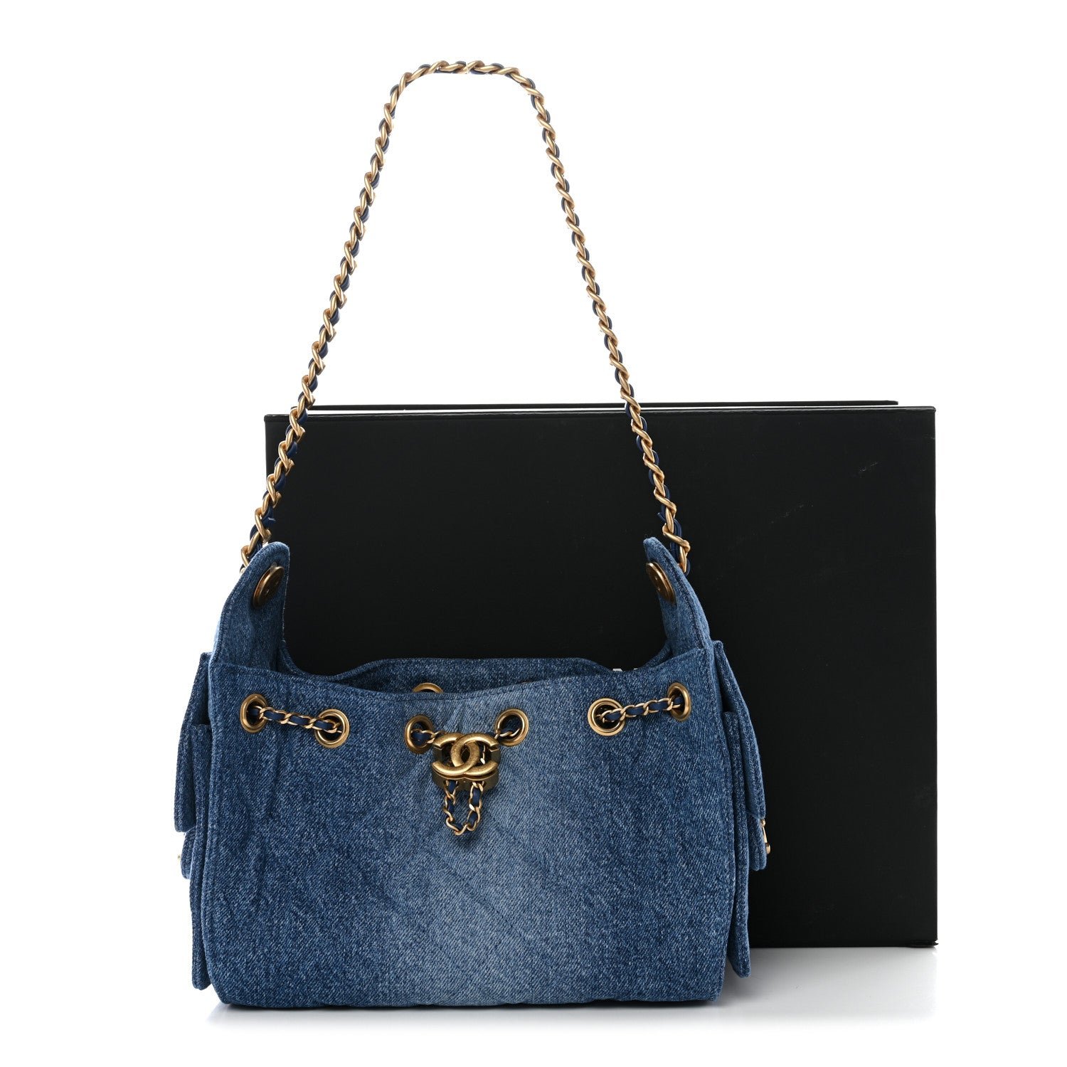 Washed Denim Quilted Mini Chanel 25 Handbag Blue - Image 3