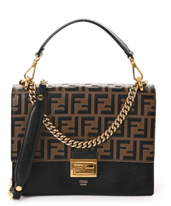 Fendi Vitello Liberty Bi-Color FF 1974 Embossed Chain Strap Kan U Shoulder Bag