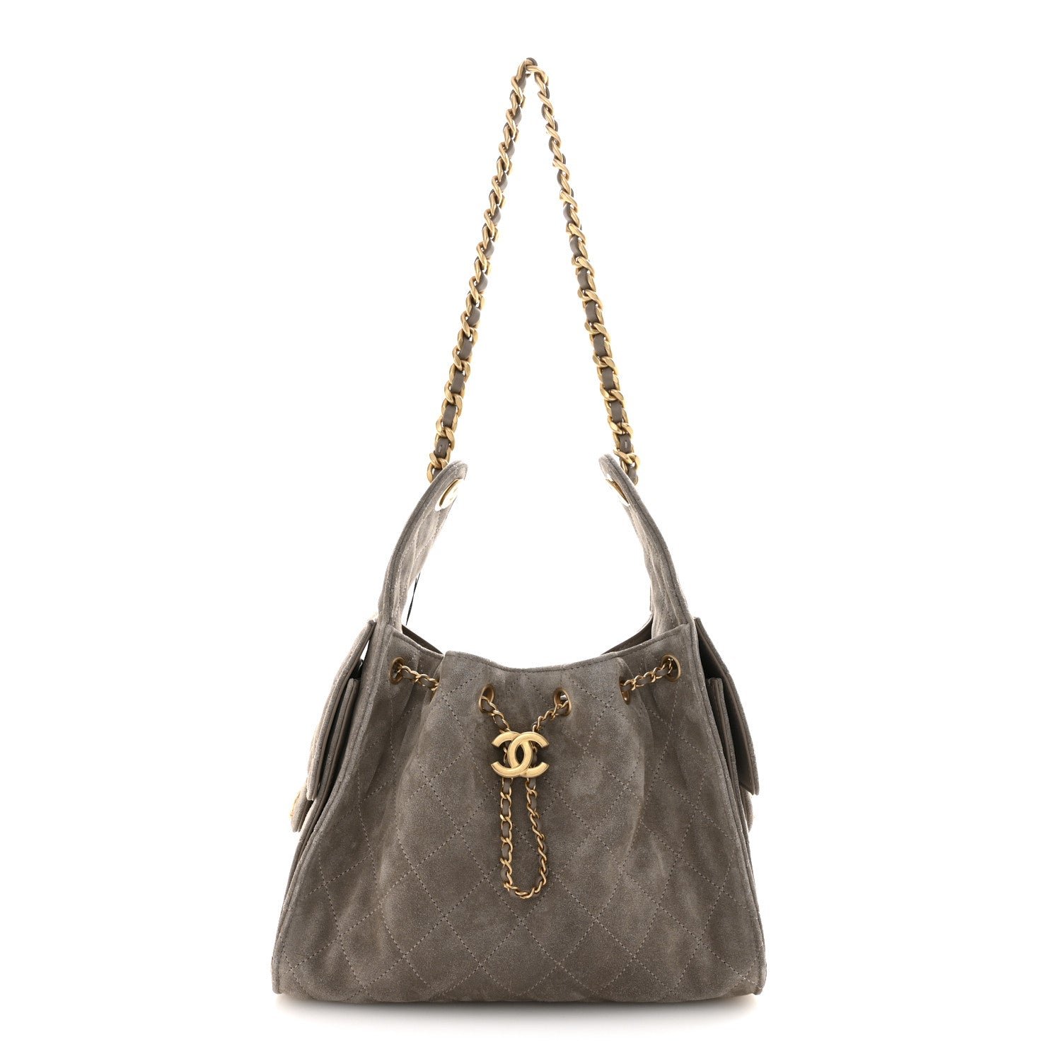 Suede Quilted Small Chanel 25 Handbag Dark Grey