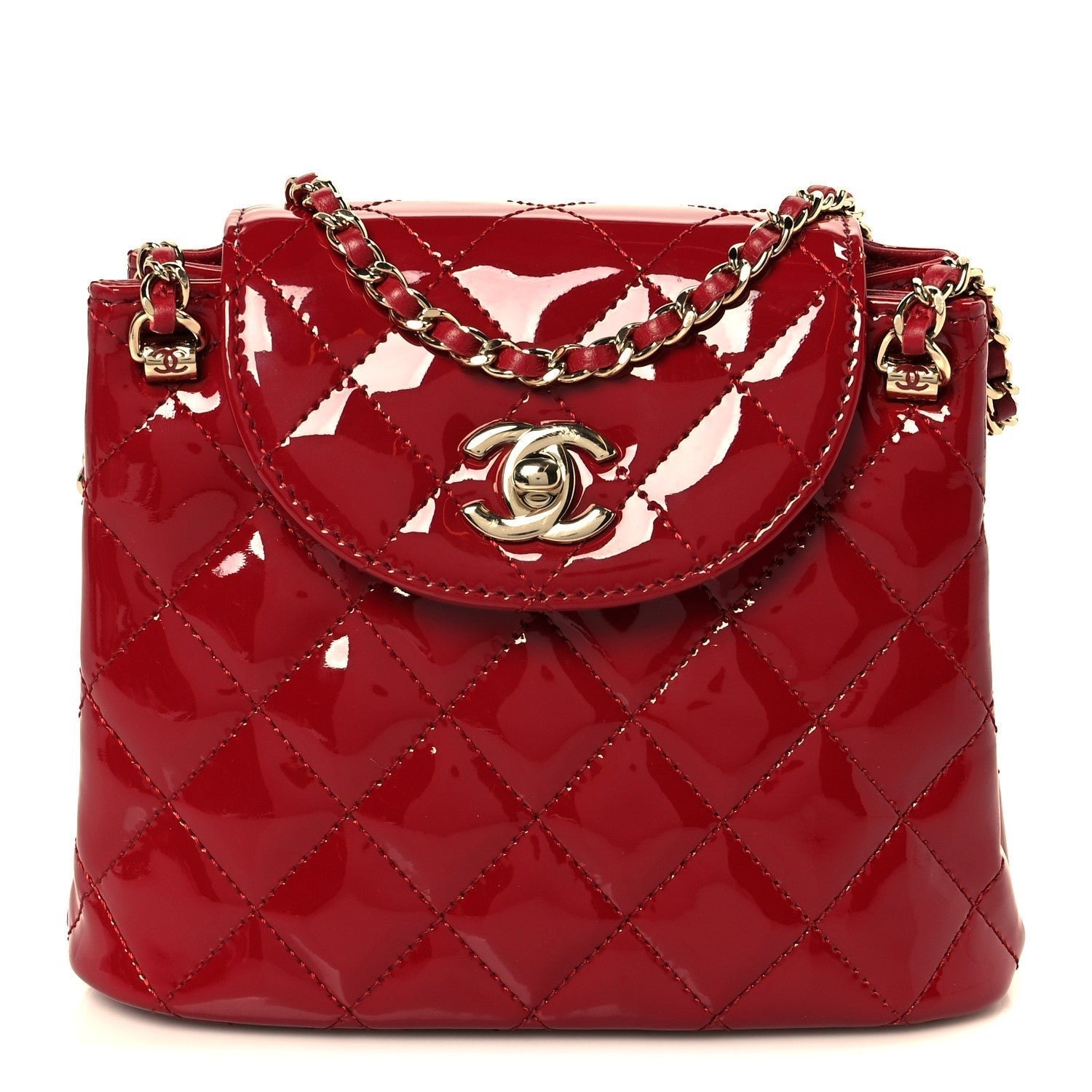 Patent Quilted Shiny Coco Small Flap Hobo Red