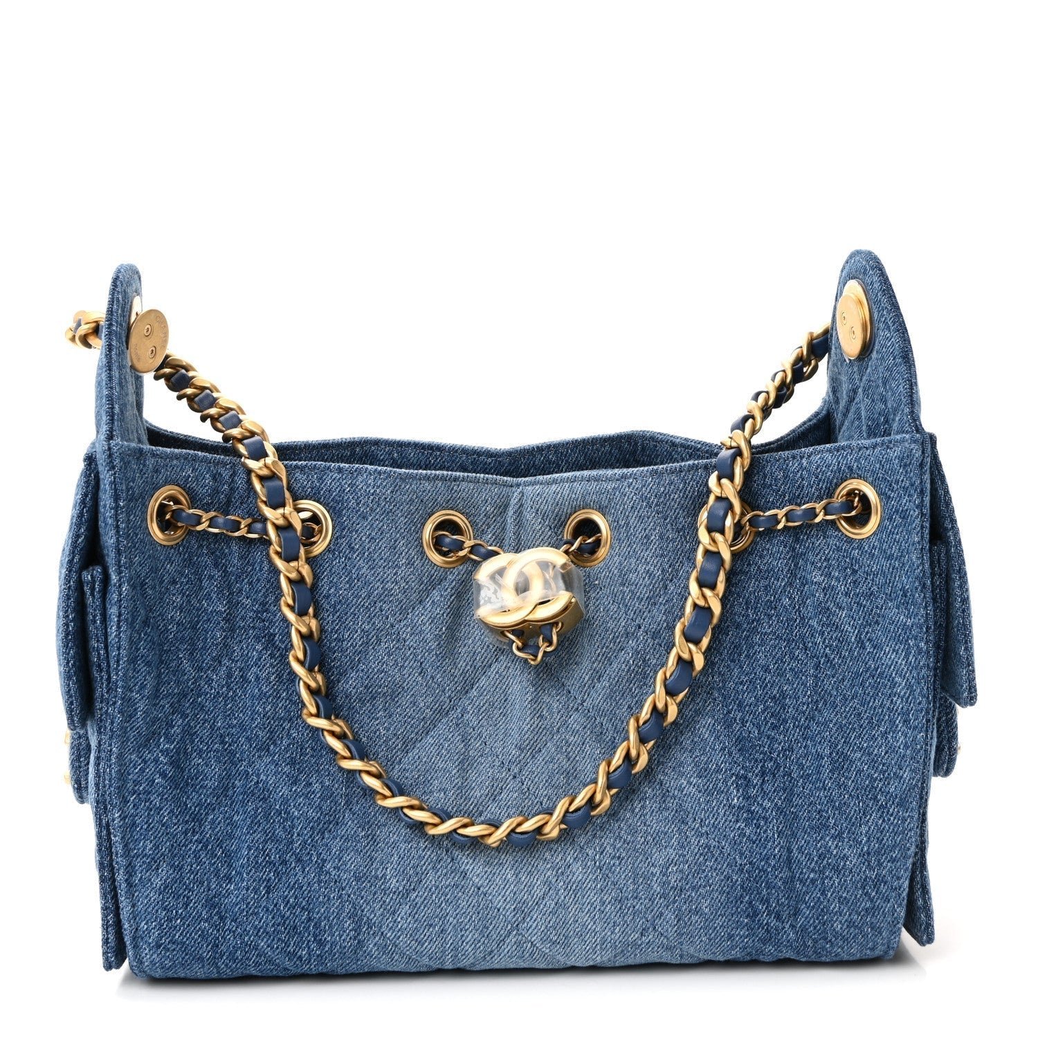 Washed Denim Quilted Mini Chanel 25 Handbag Blue