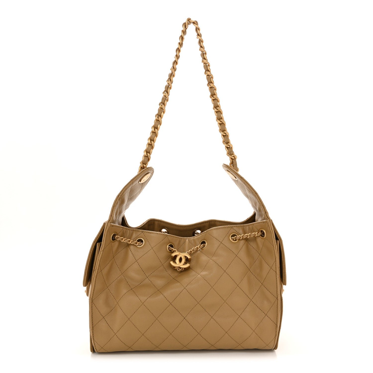 Caviar Quilted Small Chanel 25 Handbag Beige