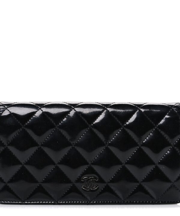 Patent Calfskin Quilted Yen Wallet So Black