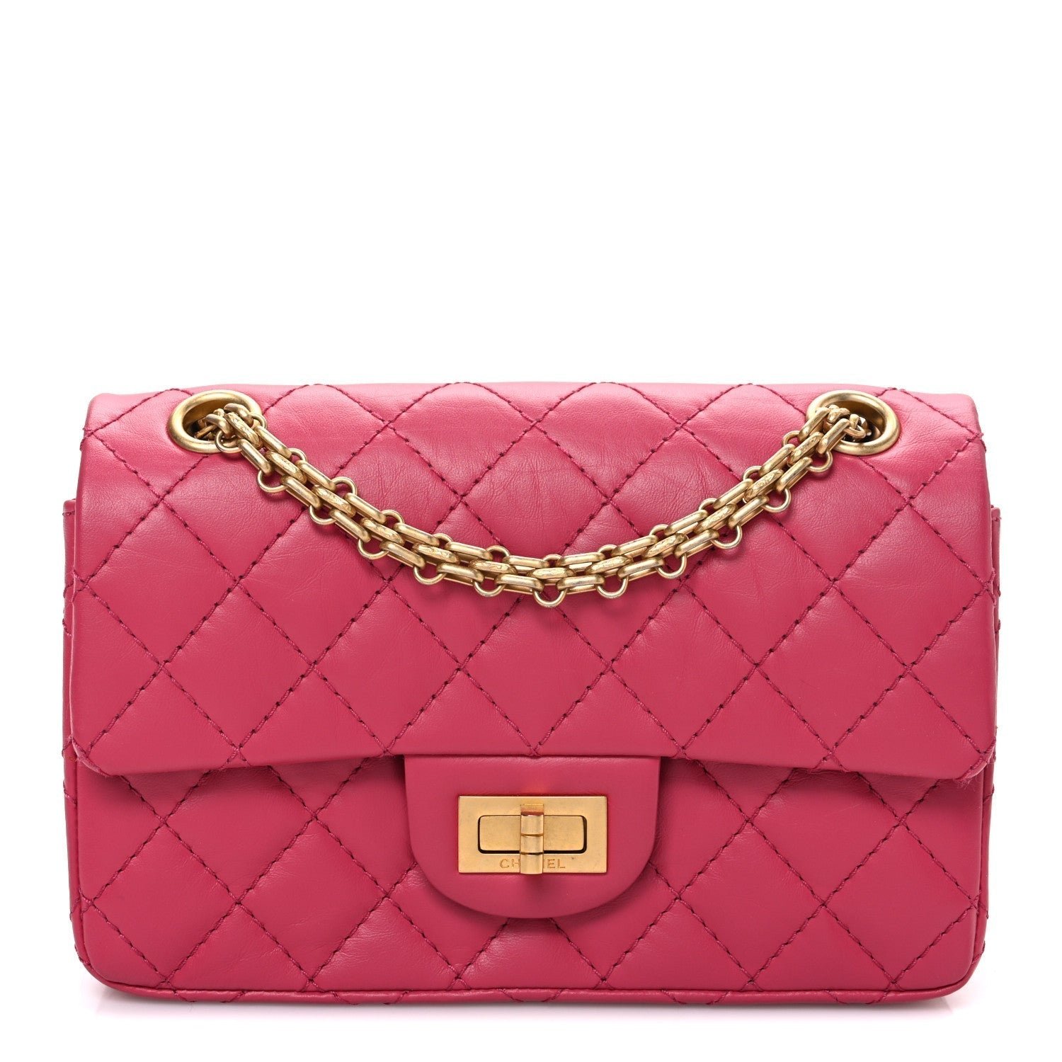 Aged Calfskin Quilted 2.55 Reissue Mini Flap Fuchsia
