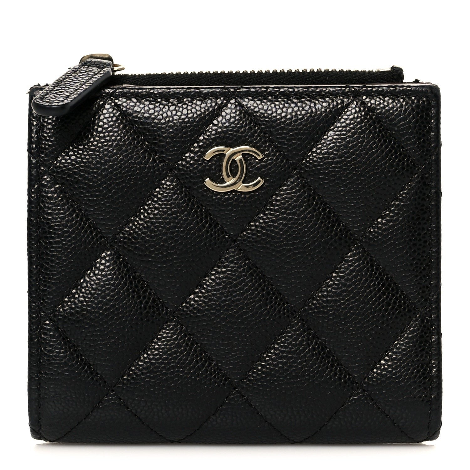 Caviar Quilted CC Zip Compact Wallet Black