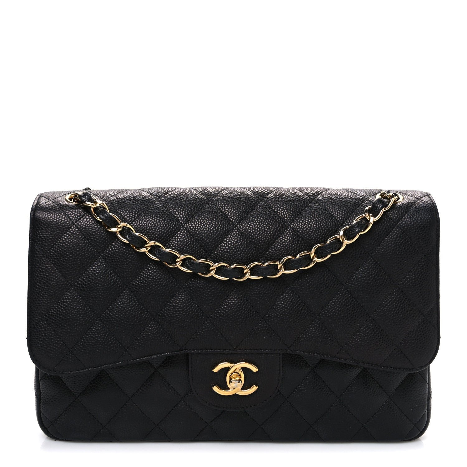 Caviar Quilted Jumbo Double Flap Black