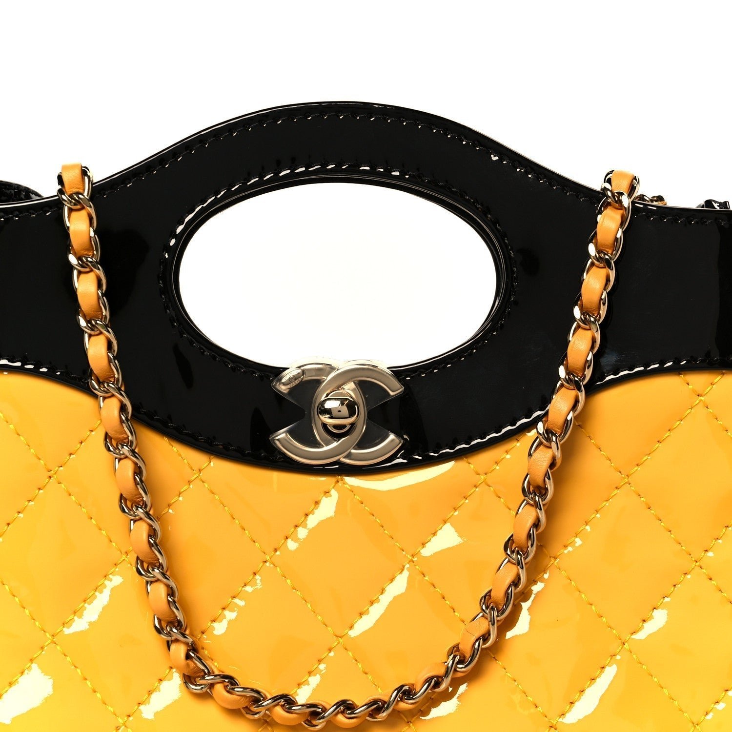 Patent Calfskin Quilted Mini 31 Shopping Bag Yellow Black - Image 8