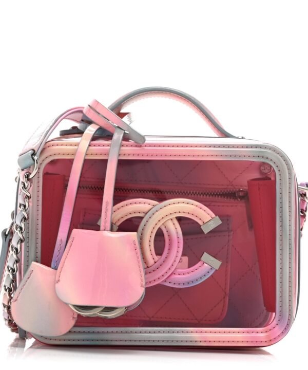 PVC Lambskin Filigree Small CC Filigree Vanity Case Pink Multicolor