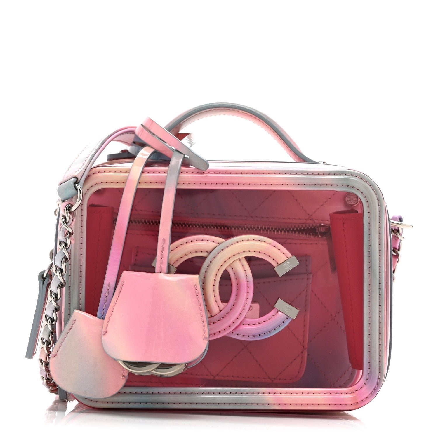 PVC Lambskin Filigree Small CC Filigree Vanity Case Pink Multicolor