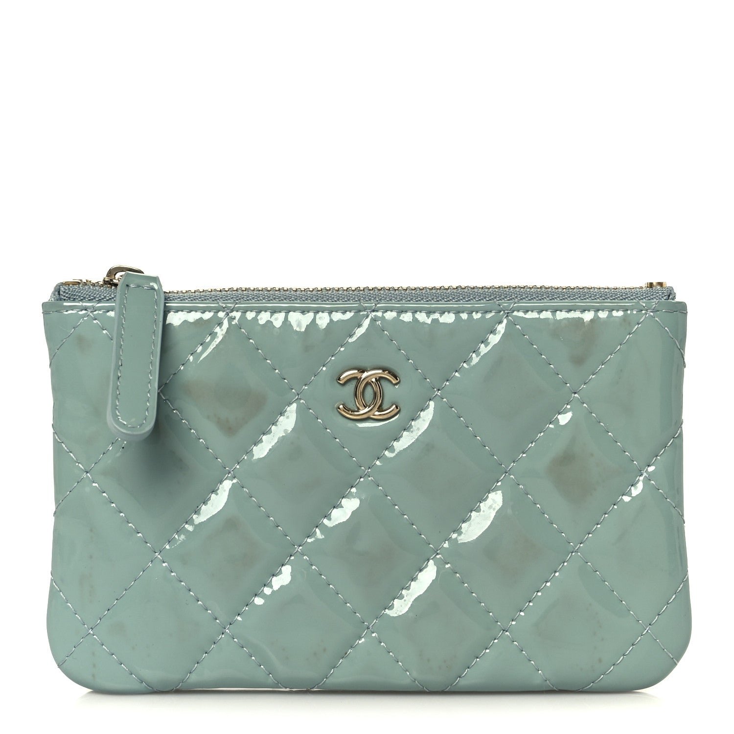 Patent Quilted Small Cosmetic Case Light Blue