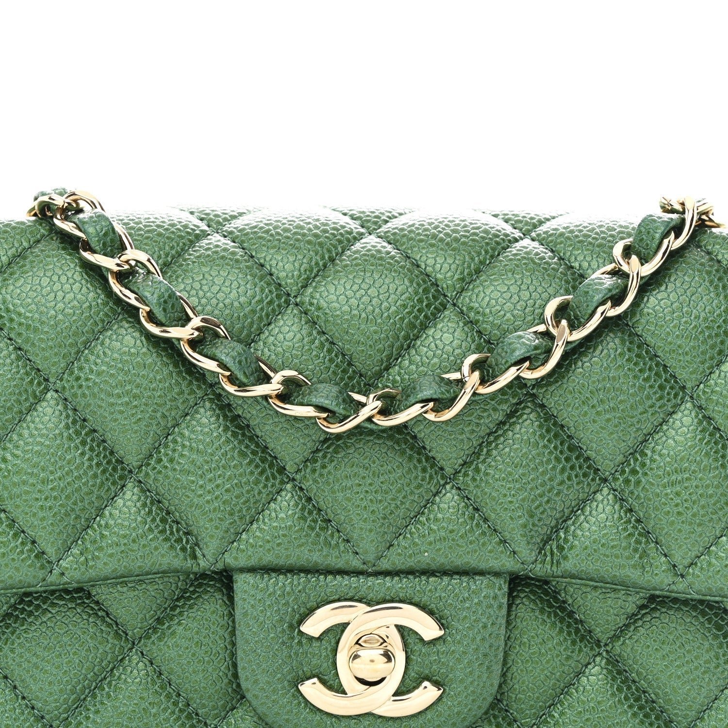 Metallic Caviar Quilted Mini Rectangular Flap Green - Image 8