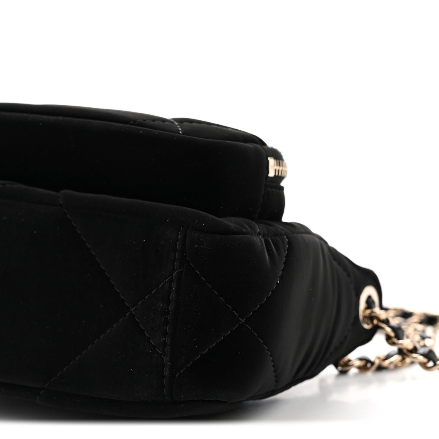 Velvet Effect Nylon Shiny Crumpled Calfskin Mini Quilted Chanel 25 Clutch With Chain Black - Image 11