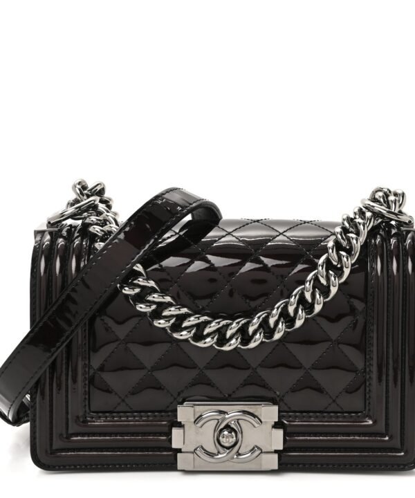 Patent Calfskin Quilted Small Boy Flap Black