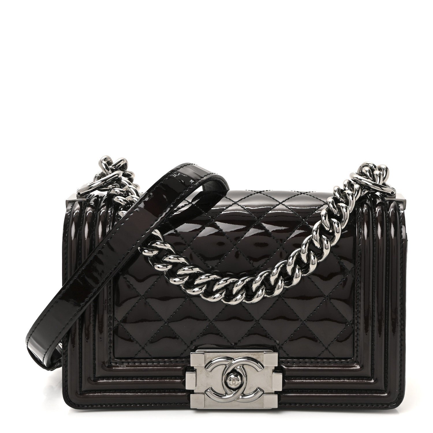 Patent Calfskin Quilted Small Boy Flap Black