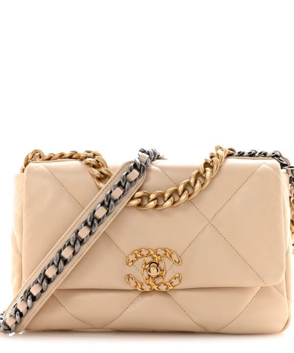 Goatskin Quilted Medium Chanel 19 Flap Beige