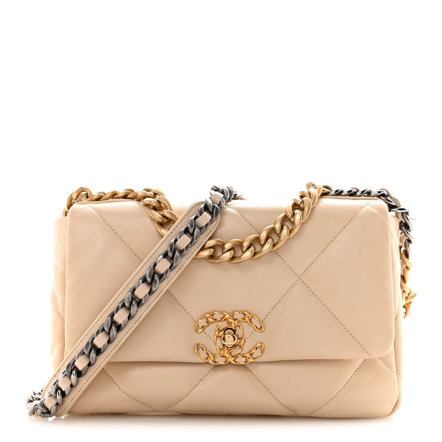 Goatskin Quilted Medium Chanel 19 Flap Beige