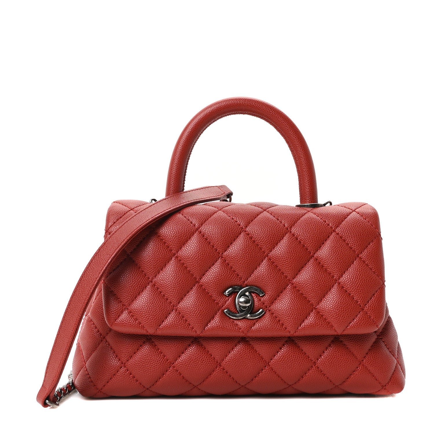 Caviar Quilted Mini Coco Handle Flap Red
