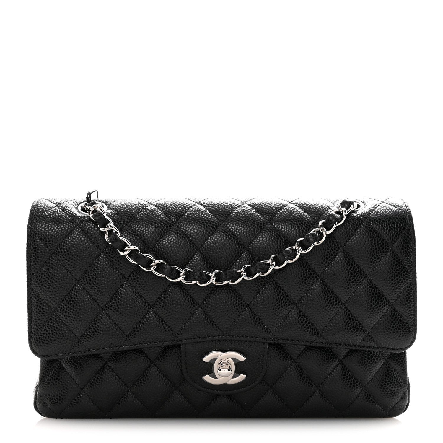 Caviar Quilted Medium Double Flap Black