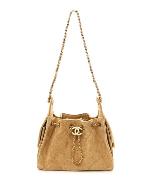 Suede Quilted Mini Chanel 25 Handbag Beige