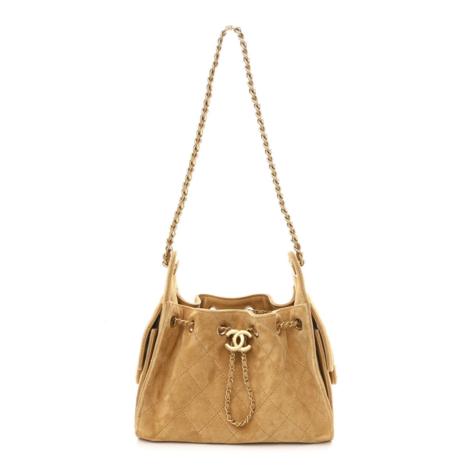 Suede Quilted Mini Chanel 25 Handbag Beige
