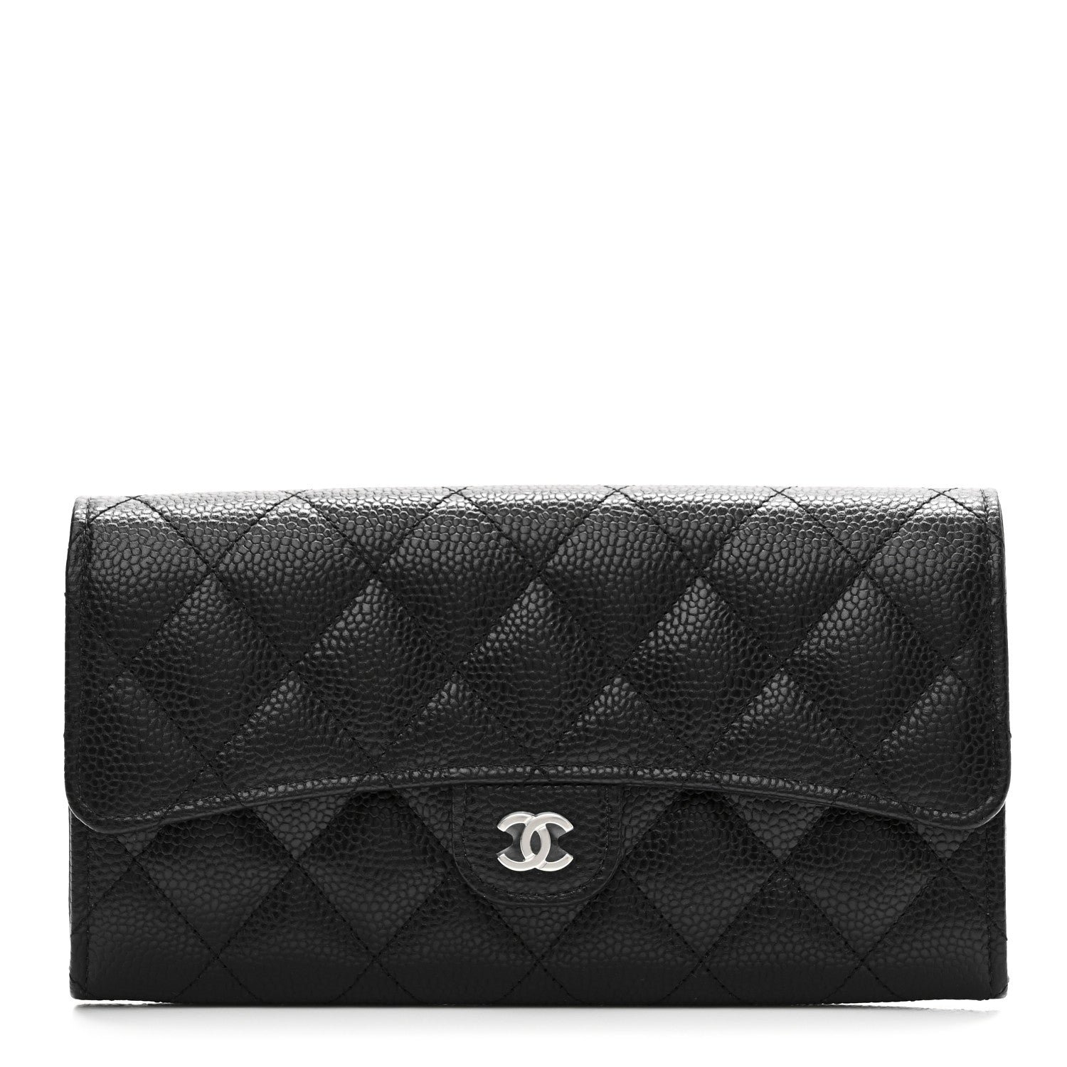 Caviar Quilted Large Gusset Flap Wallet Black