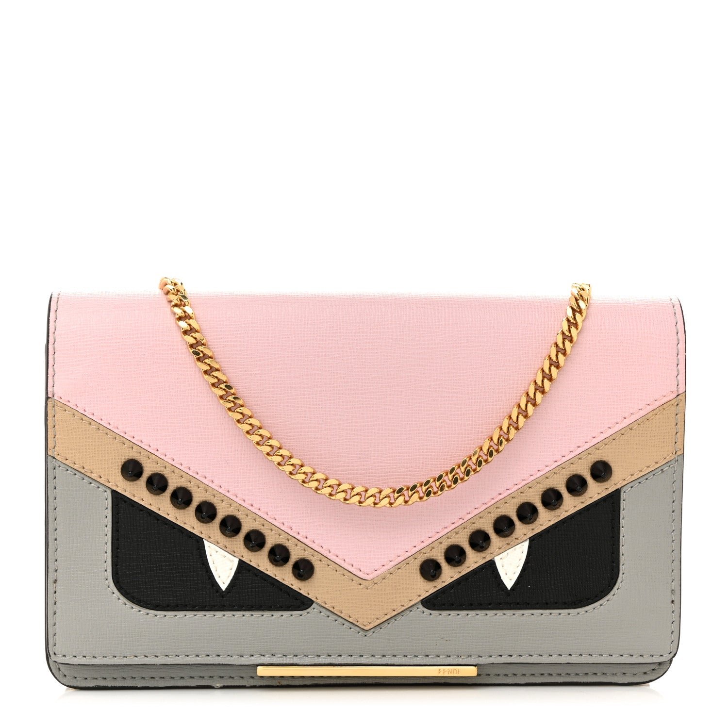 Fendi Vitello Elite Monster Eyes Studded Tube Wallet on Chain