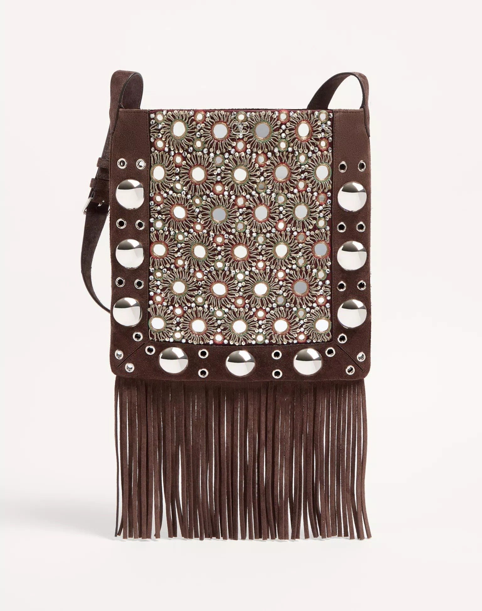 Valentino Garavani Nellcôte Embroidered Shoulder Bag With Fringes