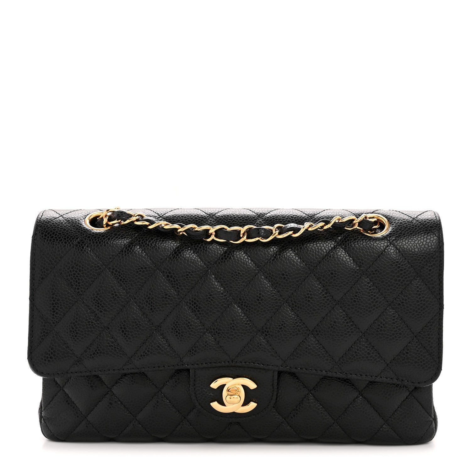 Caviar Quilted Medium Double Flap Black