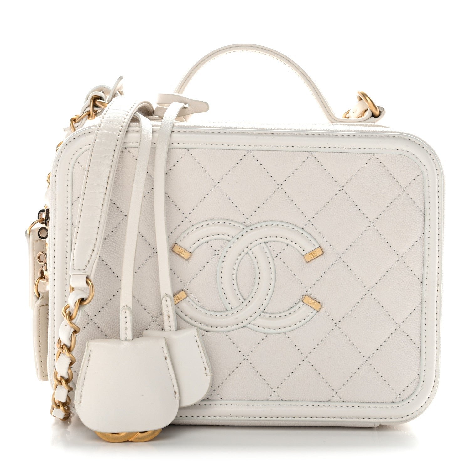 Caviar Quilted Medium CC Filigree Vanity Case White