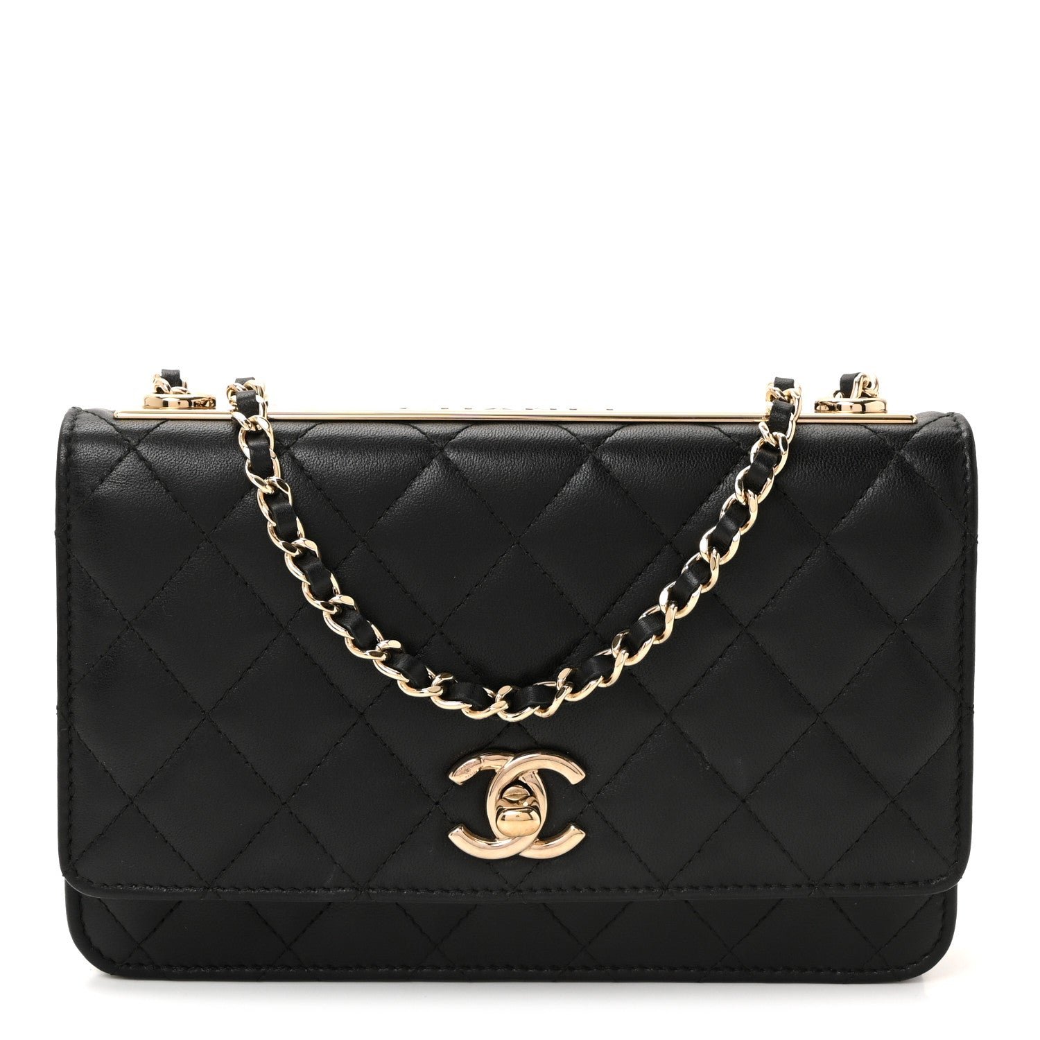 Lambskin Quilted Trendy CC Wallet On Chain WOC Black