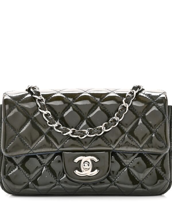 Patent Calfskin Quilted Mini Rectangular Flap Navy Blue