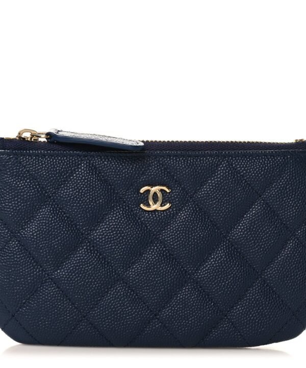 Caviar Quilted Small Cosmetic Case Navy Blue