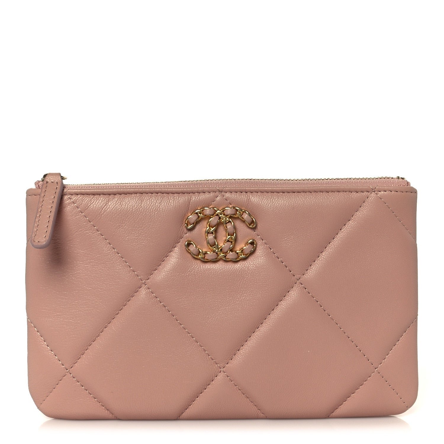 Shiny Goatskin Quilted Small Chanel 19 Pouch Pink