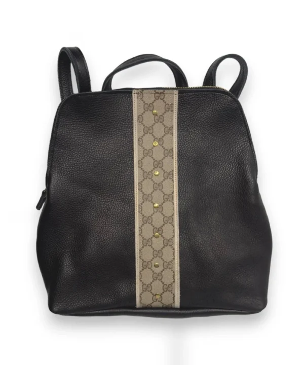 Riley Backpack In Black Leather | Upcycled GG