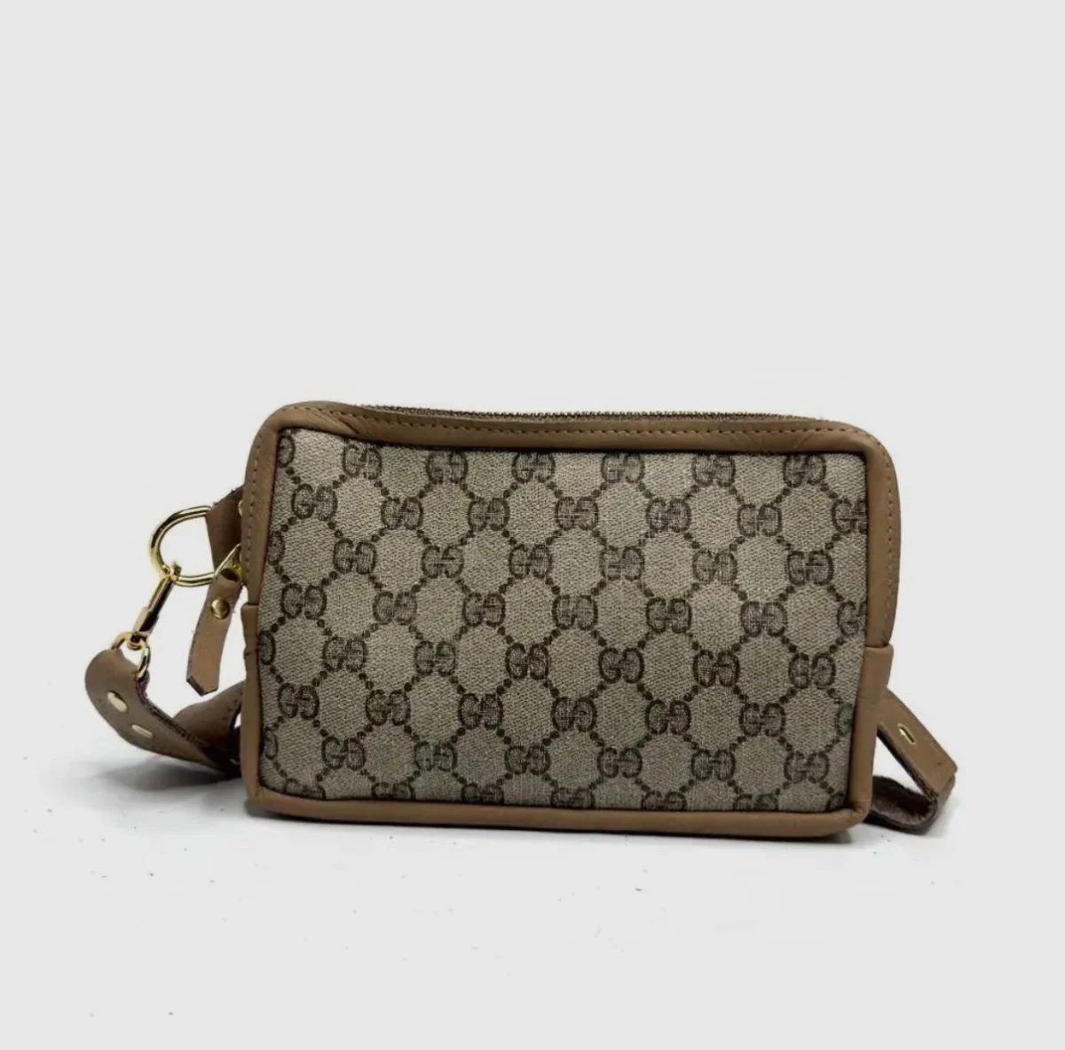 Upcycled Gucci Full Front Bella Belt Bag In Mocha Leather