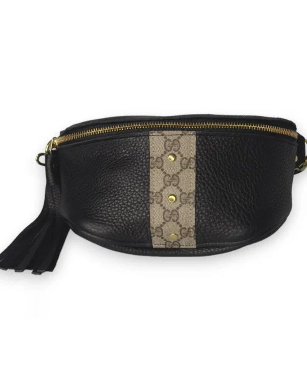 Upcycled Gucci Stripe Britt Belt Bag In Black Leather