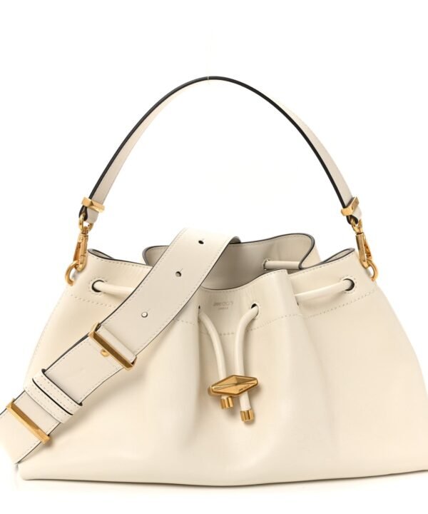 Smooth Shiny Calfskin Medium Cinch M Bucket Bag Latte