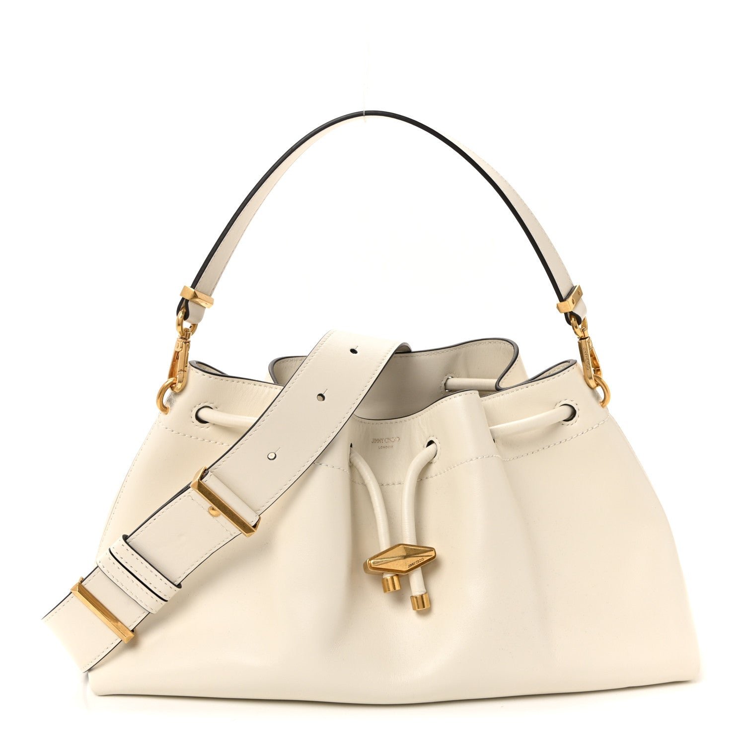 Smooth Shiny Calfskin Medium Cinch M Bucket Bag Latte