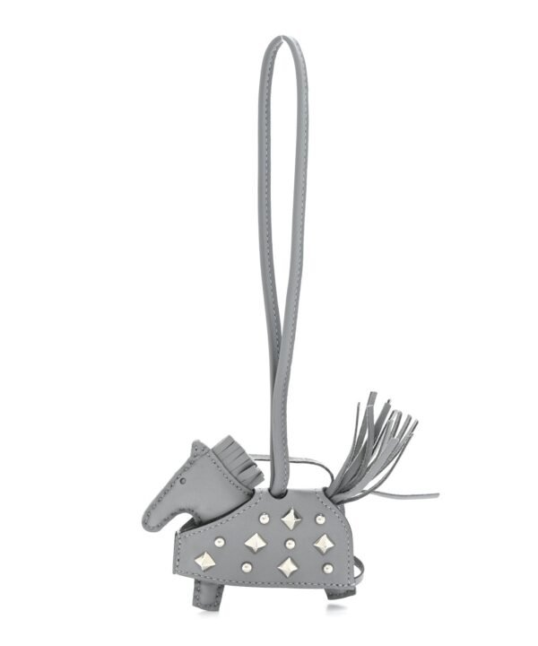 Milo Lambskin Studded Grigri Rodeo Robeo Rock Horse Bag Charm PM Gris Pantin